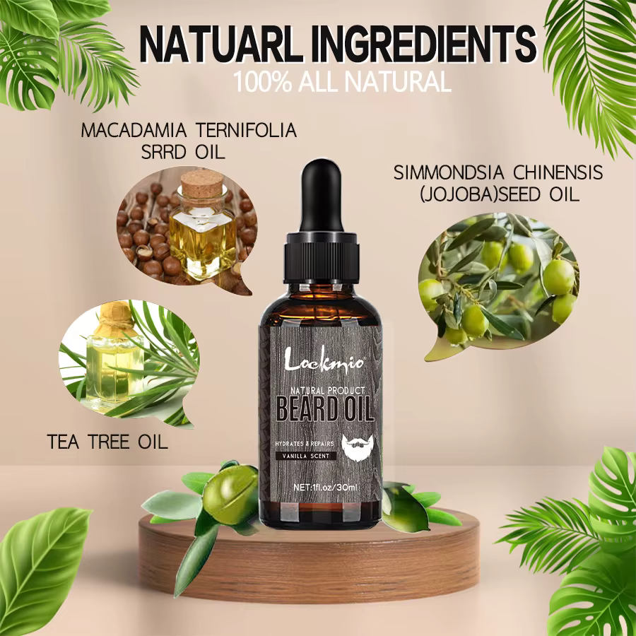 LOCKMIO huile de barbe naturelle pour hommes parfum vanille hydrate répare la croissance des racines