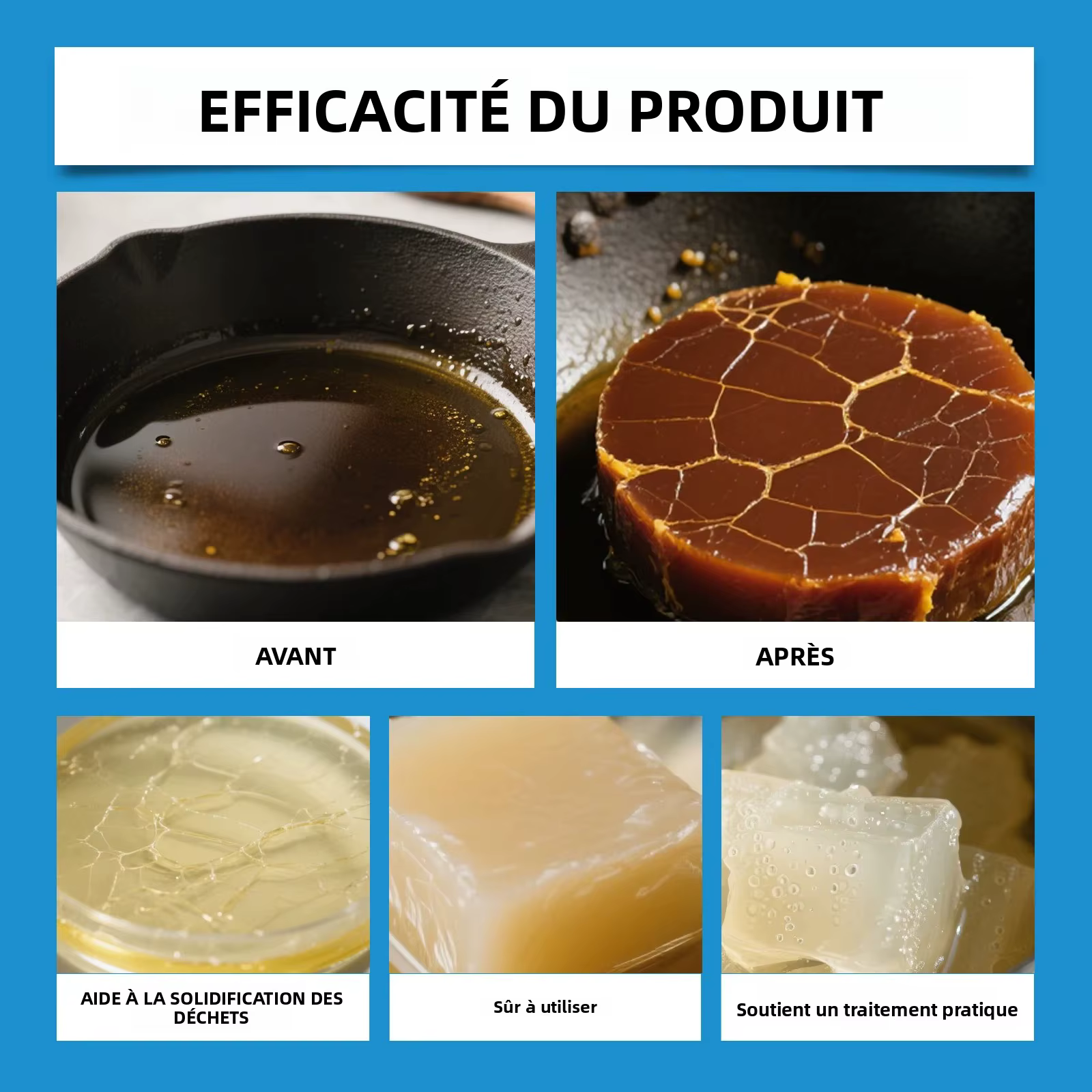 Poudre coagulante pour huile de cuisson à base de plantes naturelles, assèche jusqu'à 2,25 gallons d'huile de friture, coagulant de graisse écologique pour la cuisine