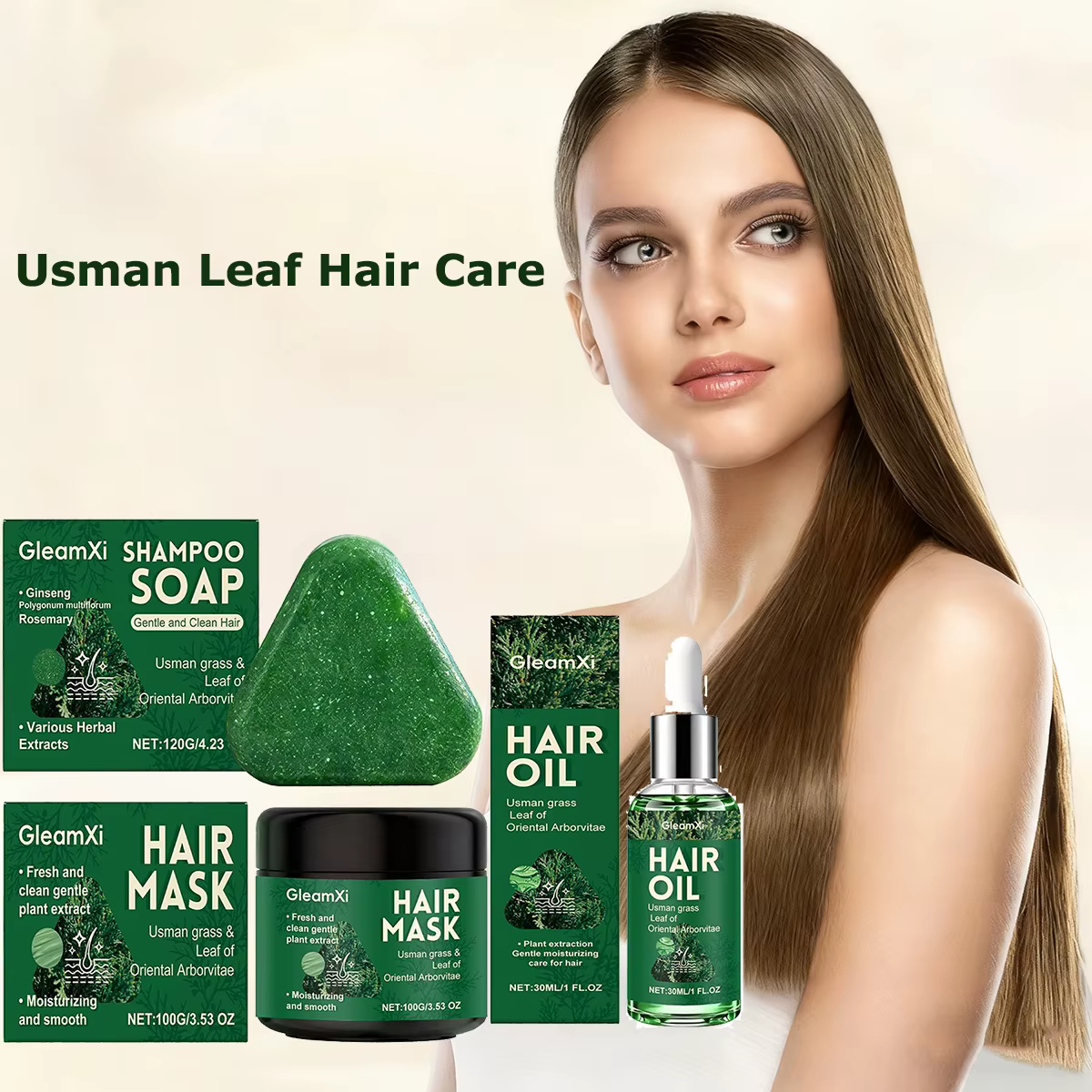 Barre de shampoing naturelle Usman + masque capillaire + ensemble d'huile