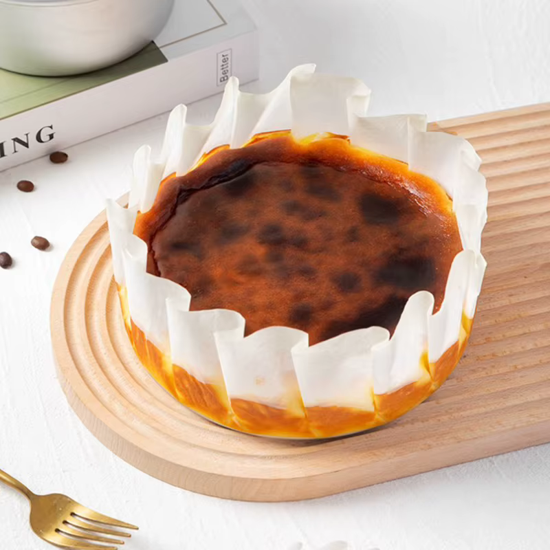 Moule en papier pliable pour gâteau au fromage basque, papier de cuisson, huile de cuisson, bord vert, mousse, libération de poulet