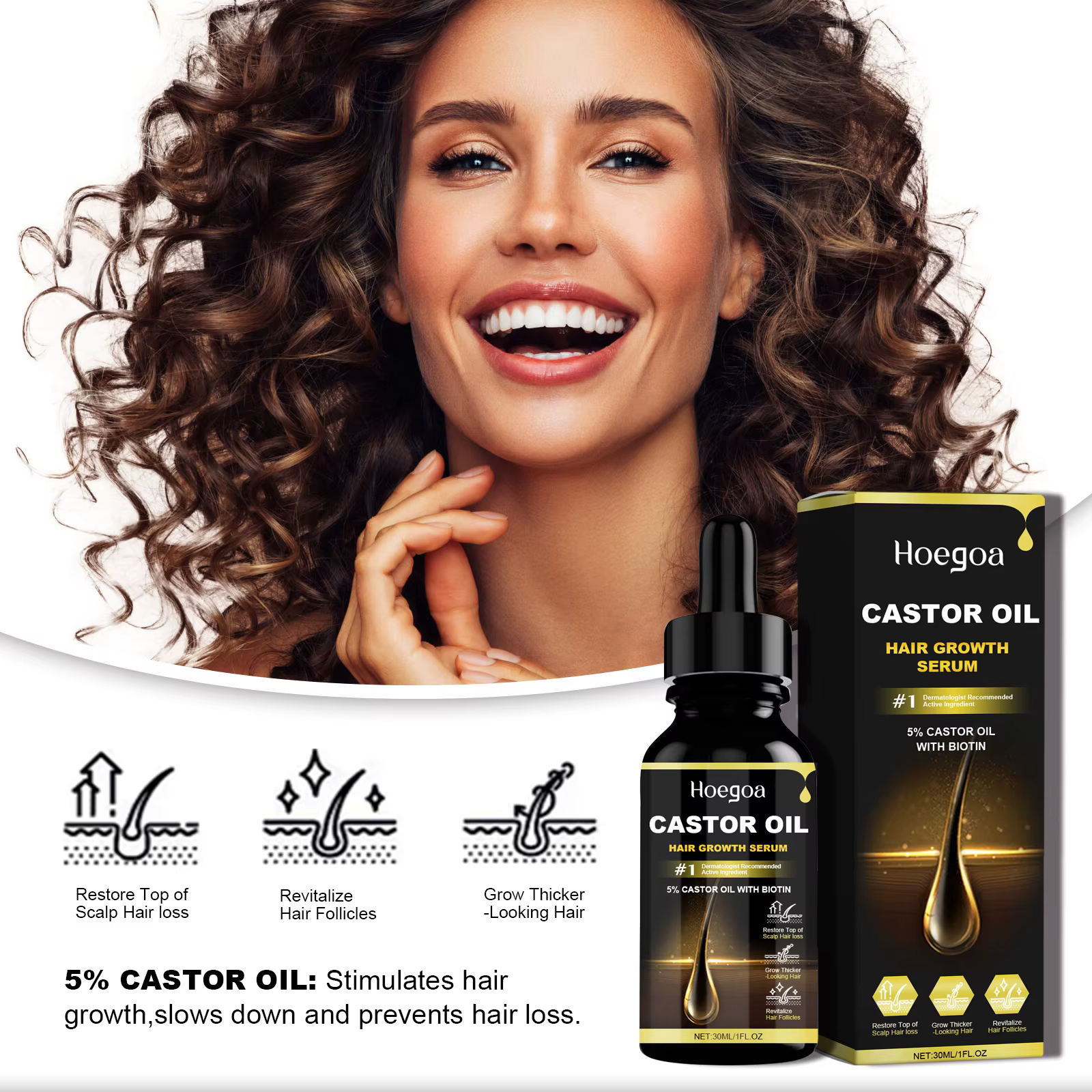 Huile Essentielle de Ricin 30ml pour Épaissir les Cheveux