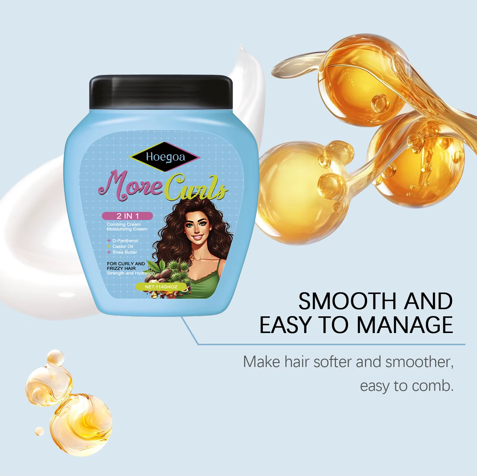 Crème revitalisante sans rinçage pour cheveux bouclés et secs