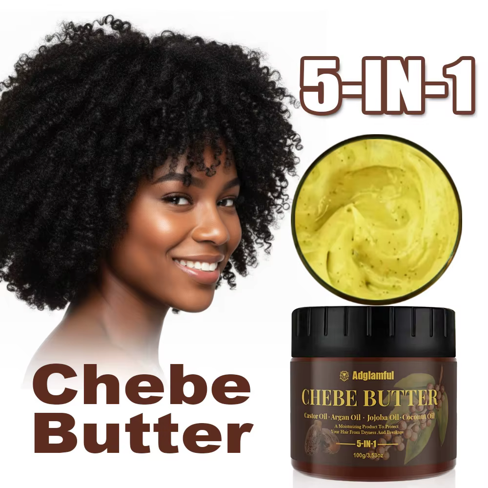 Huile de Ricin 5-en-1 et Beurre de Chebe – Soin Professionnel pour Cheveux Forts et Anti-Casse