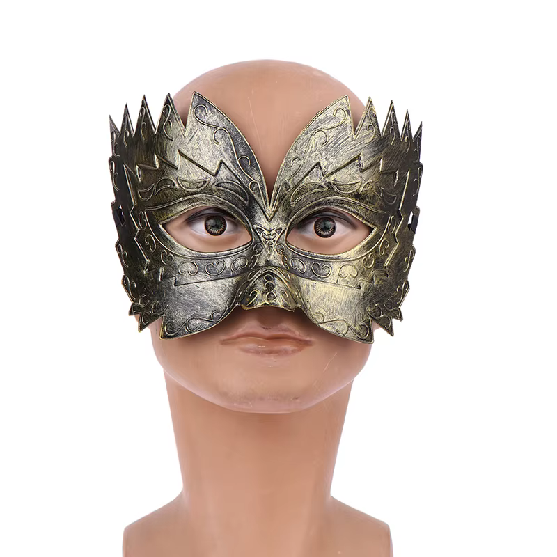 ㉤ Masque de carnaval vintage, masque demi-visage en plastique doré et argenté, masque de fête d'Halloween pour femmes et hommes, 1 pièce