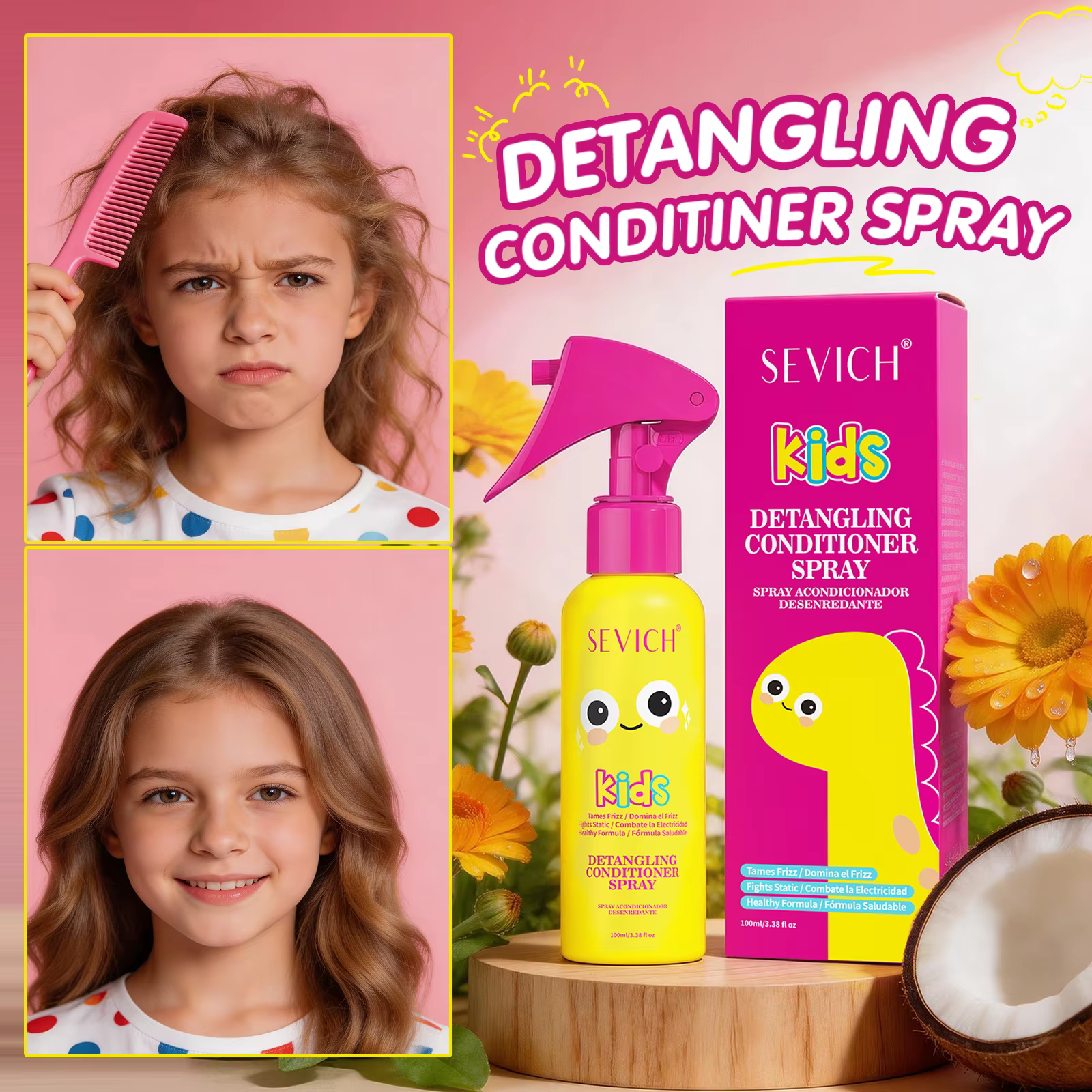 Spray démêlant pour cheveux d'enfants 100ml – Élixir revitalisant sans rinçage