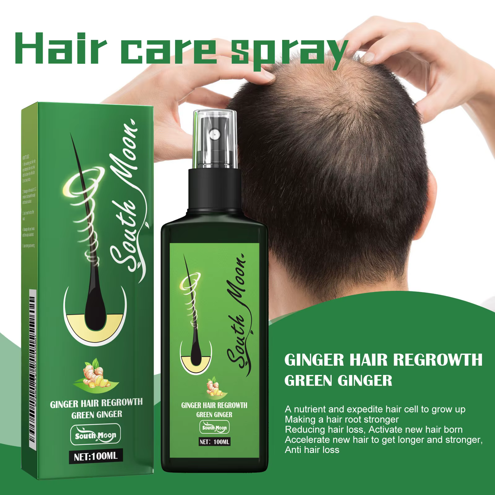 Sérum Capillaire Densifiant au Gingembre en Spray – Efficace, Nourrissant, Épaississant les Racines, Revitalisant le Cuir Chevelu, Anti-Chute, Massage du Cuir Chevelu