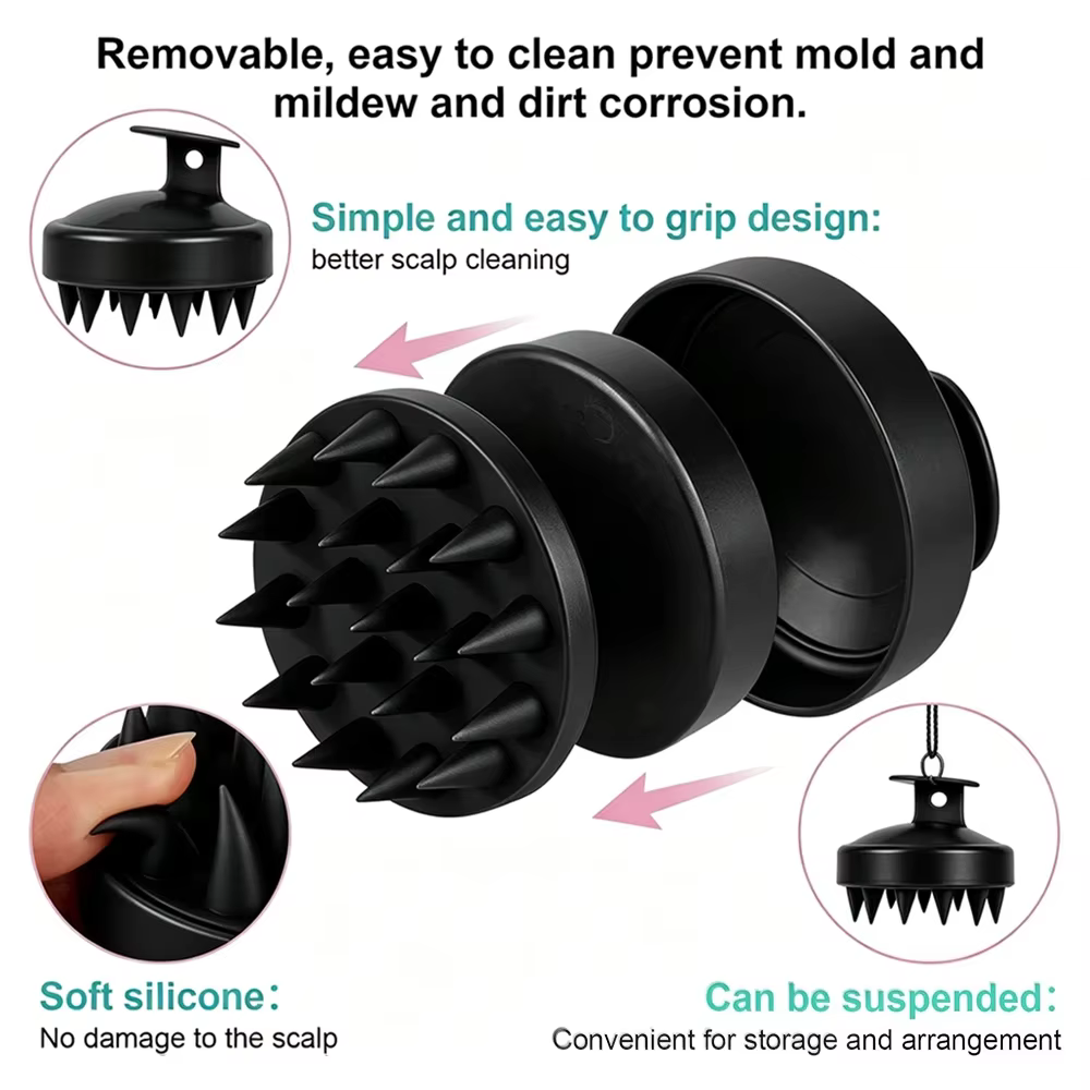 Brosse de massage du cuir chevelu en silicone souple pour le lavage des cheveux