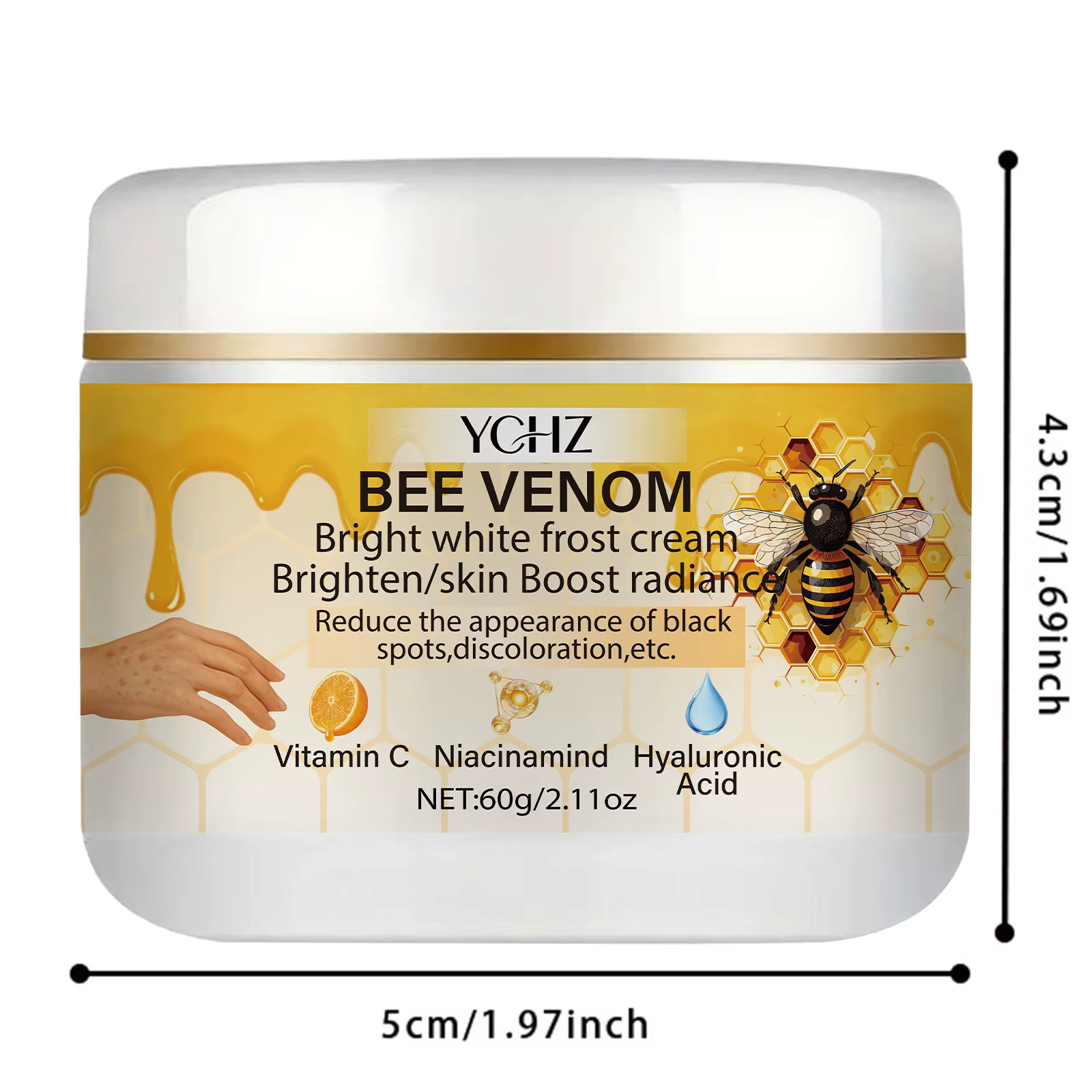 Crème éclaircissante au venin d'abeille, unifie le teint, élimine les taches brunes et le teint terne - Non grasse, convient aux hommes et aux femmes - Crème blanchissante et hydratante, pour usage de