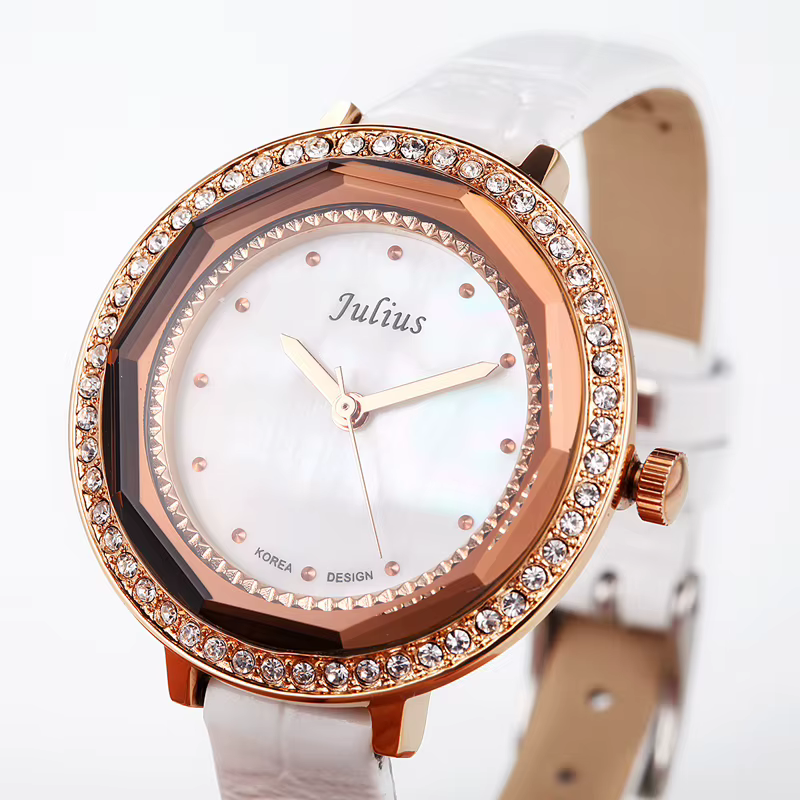 Montre à quartz en nacre pour femme, Julius Lady, bracelet en cuir véritable, mode japonaise, heures, cadeau pour fille, sans boîte