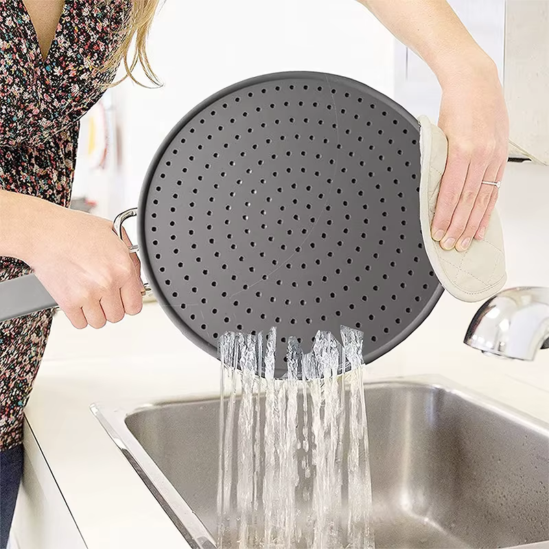 Écran anti-éclaboussures de cuisine en Silicone avec poignée, résistant à la chaleur, protection contre les éclaboussures d'huile, couvercle de panneau de vidange, couvercle de poêle de cuisine