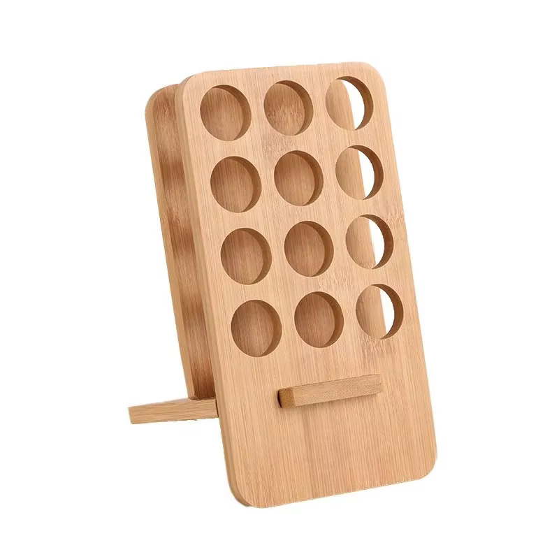 Support d'huile essentielle 12 grilles, présentoir de stockage d'huile essentielle, présentoir de bouteilles de bureau, étagère amovible en bambou