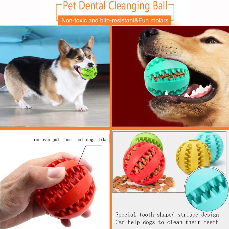 Boule de jouet pour chien, boules en caoutchouc interactives, jouets à mâcher pour chiot, boule de nettoyage des dents pour animaux de compagnie, mangeoire de friandises alimentaires pour chats et ani