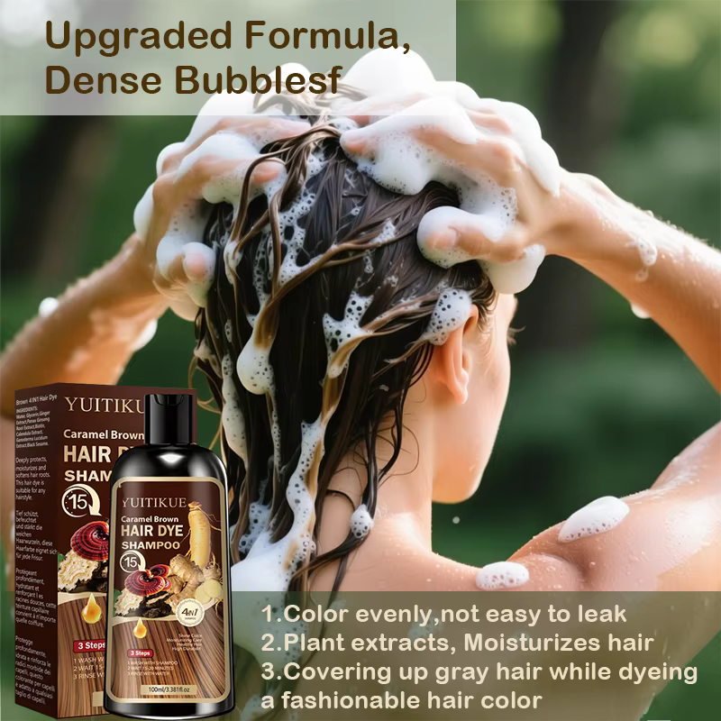 YUITIKUE Shampooing colorant pour cheveux brun caramel
