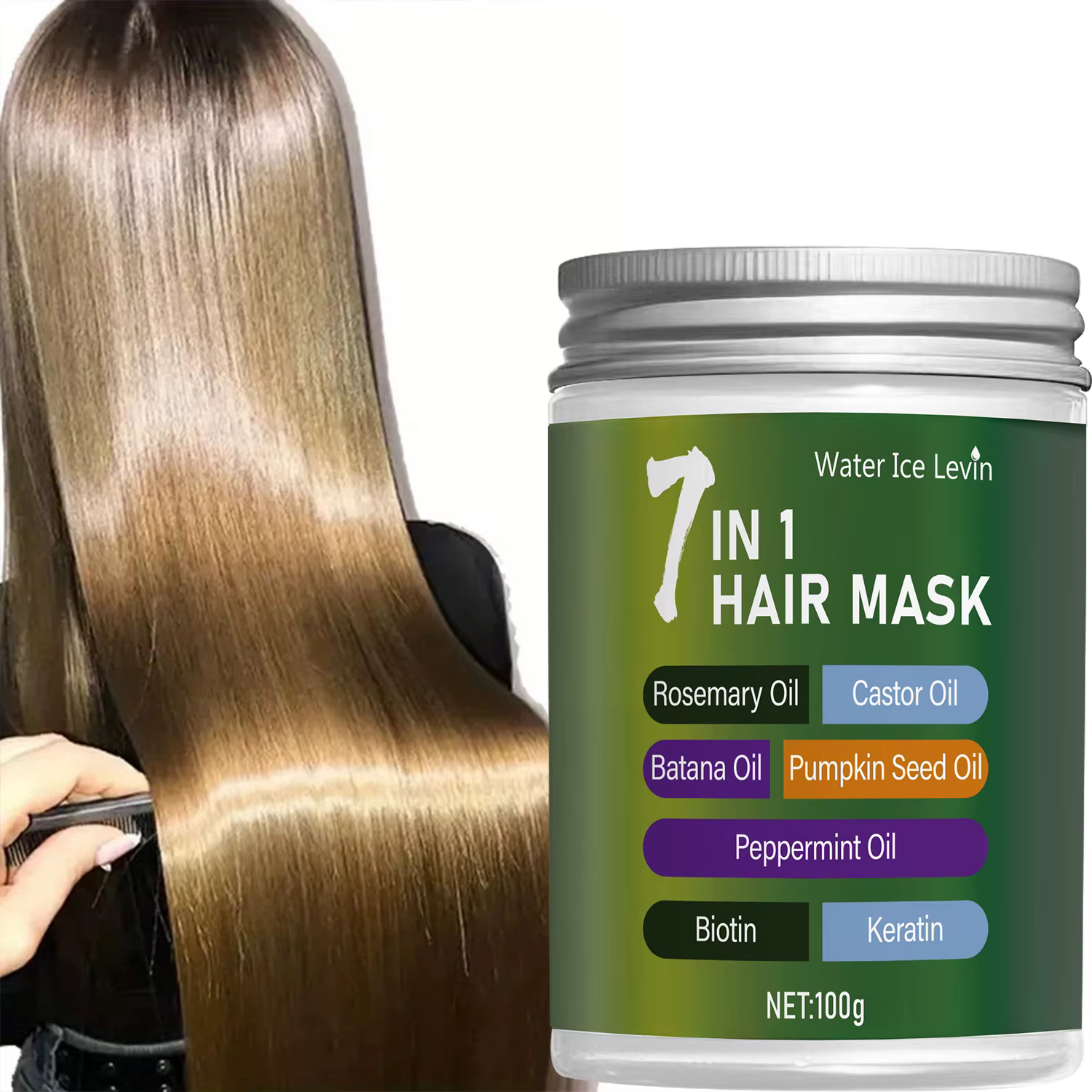 Masque Capillaire 7-en-1 à la Biotine & Kératine - Complexe d'Huiles Végétales Hydratant Brillance - Soin Cuir Chevelu