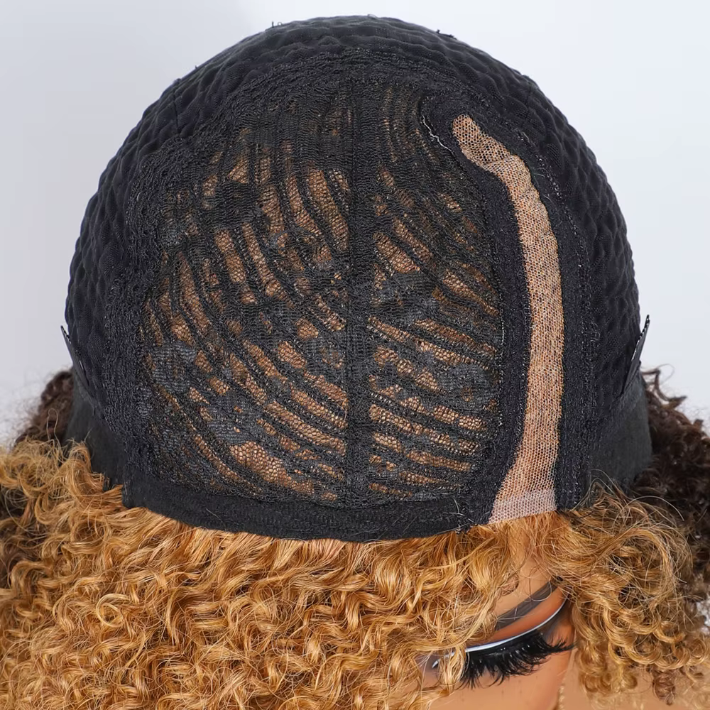 Perruques Lekker Blonde 100% Cheveux Humains Longs Afro Kinky Bouclés avec Raie Latérale en Dentelle Bob pour Femmes
