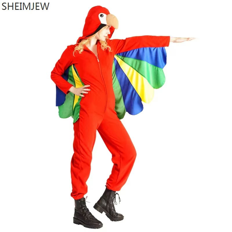 Costume de mascotte drôle d'oiseau perroquet pour femme adulte, déguisement de perroquet rouge pour carnaval, fête, spectacle sur scène, tenue de rave