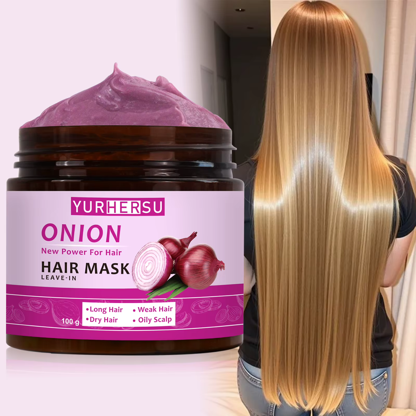Le masque capillaire sans lavage à l'essence d'oignon nourrissant en profondeur peut réparer naturellement les cheveux secs et abîmés