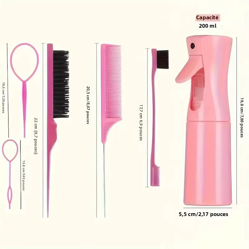 6 pièces/ensemble ensemble de brosses à cheveux coiffure vaporisateur bouteille