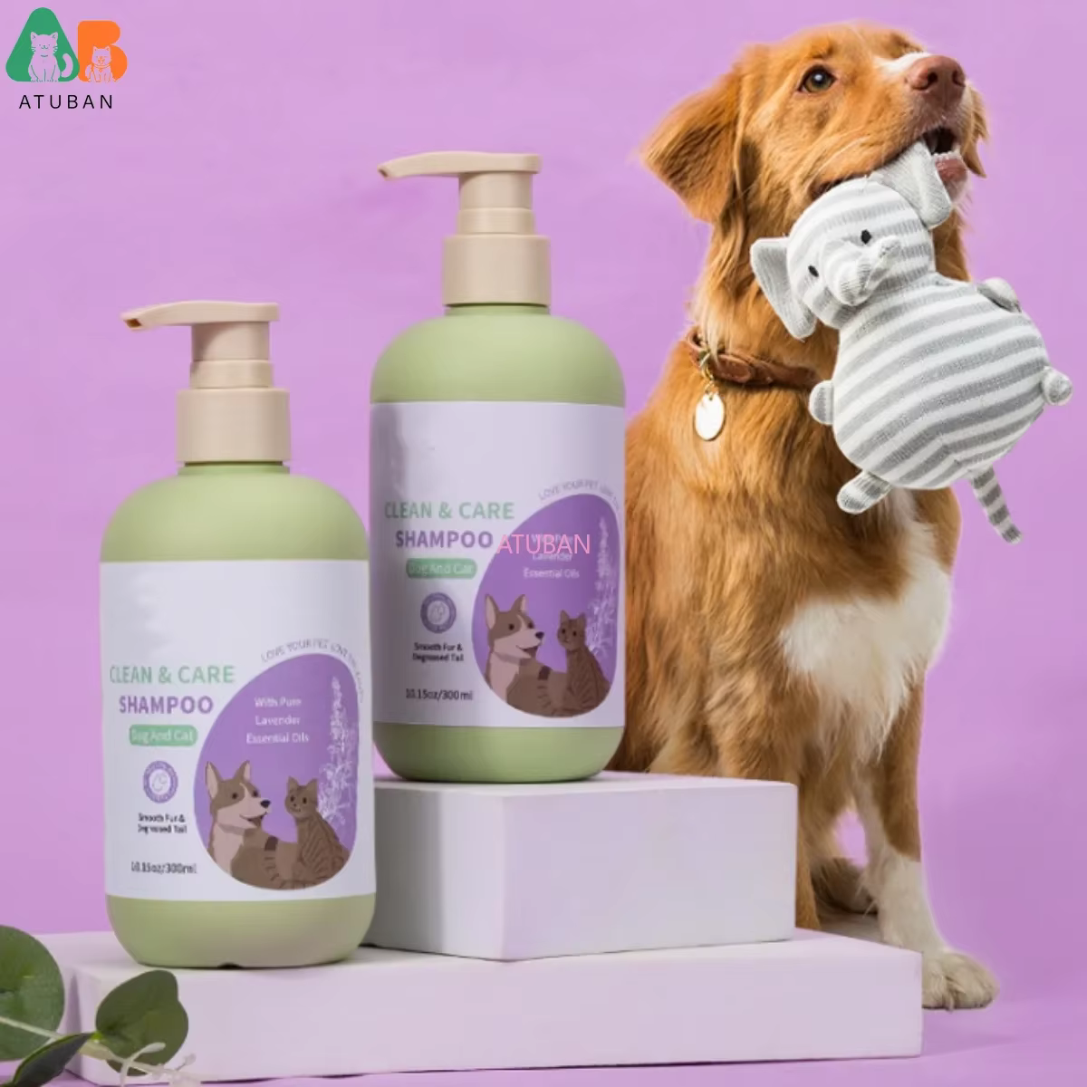ATUBAN-Shampooing et Après-Shampooing pour Chien Hypoallergénique, Lavande Royale, Probiotique pour Animaux de Compagnie, pour Chiens Parfumés