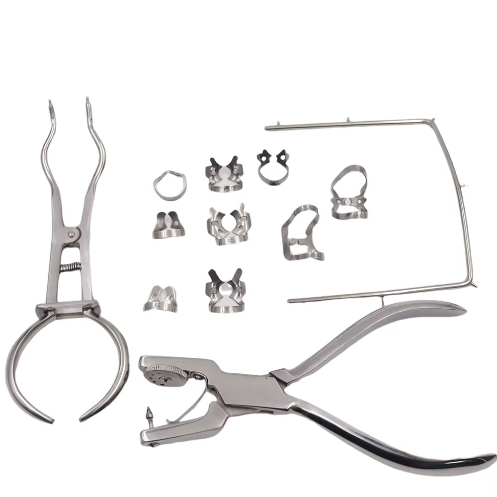 Procedures dentaires ensemble complet de 12 pièces avec perforateur de barrage en caoutchouc pince perforatrice soins orthodontiques précis