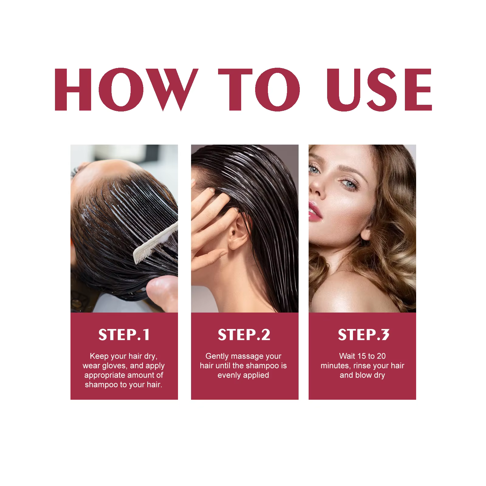 Shampoo colorant pour cheveux 3 en 1
