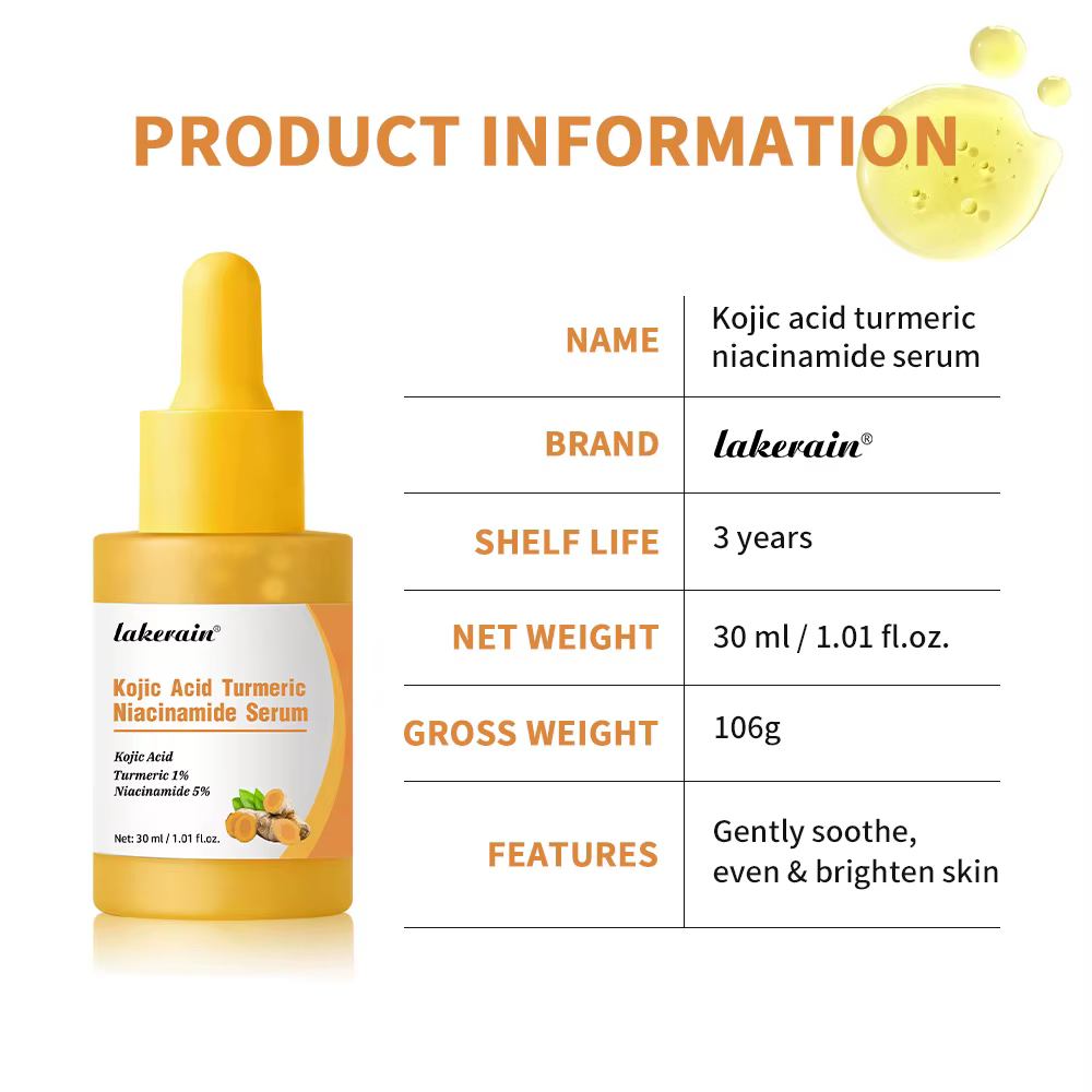 Sérum au curcuma à l'acide kojique, Capsules lumineuses Niacinamide, éclaircissante, hydratation, équilibrage, barrière cutanée, apaisant, soins du visage troublés
