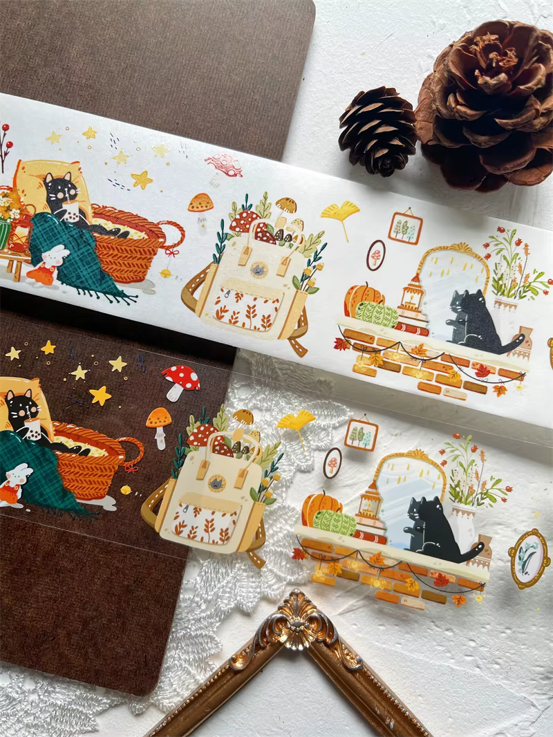 Bandes Washi décoratives en forme de chat adorable, 120cm, 1 boucle, autocollant de licence, pour bricolage, carte de scrapbooking