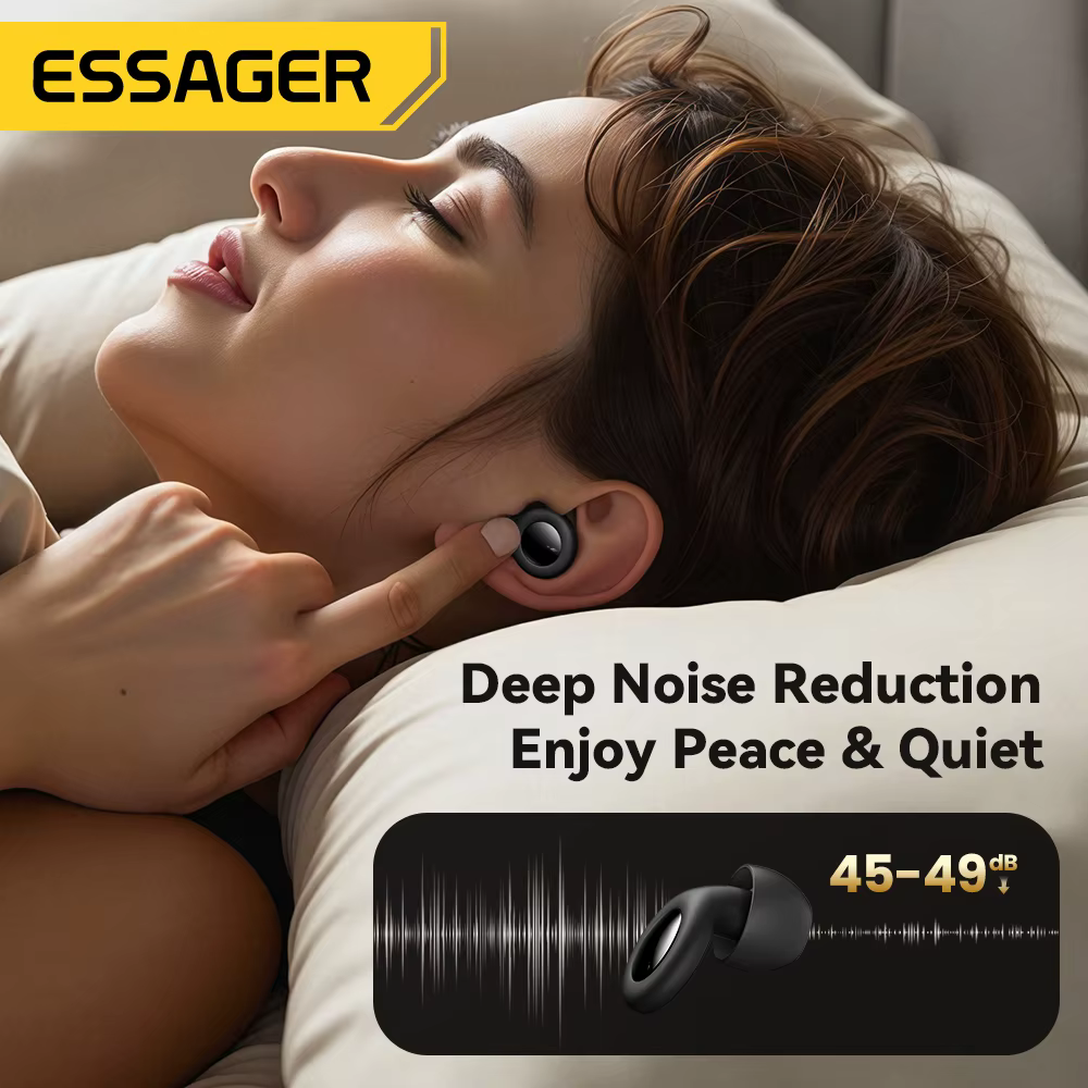 ESSAGER Bouchons d'oreille antibruit pour dormir Bouchons d'oreilles de sommeil en silicone souple Écouteurs à réduction de bruit pour le sommeil Travail Étude Voyage