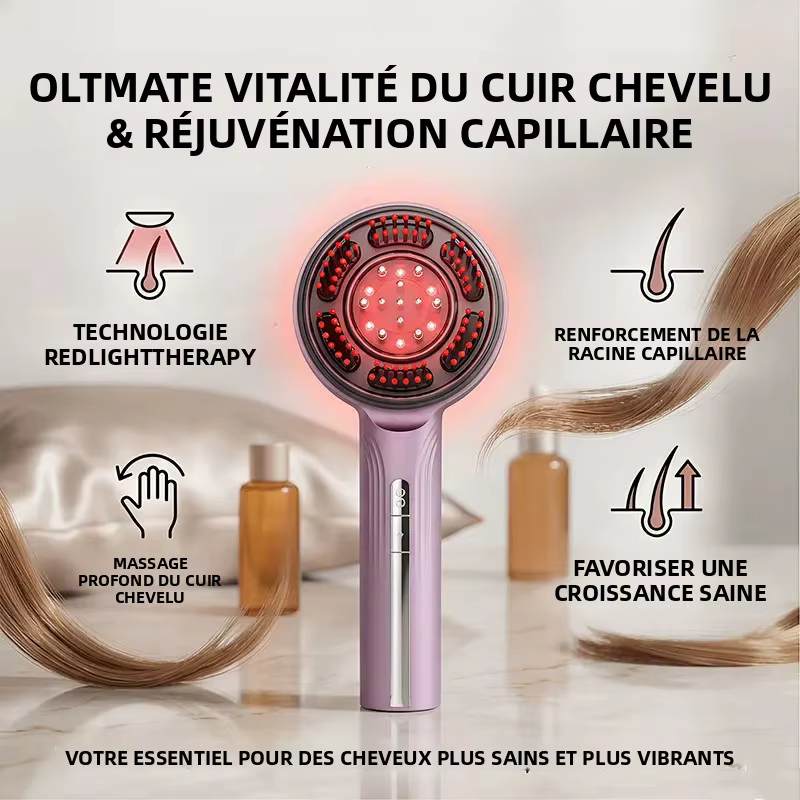 Peigne Masseur Électrique EMS pour Cuir Chevelu avec Thérapie par Lumière Rouge