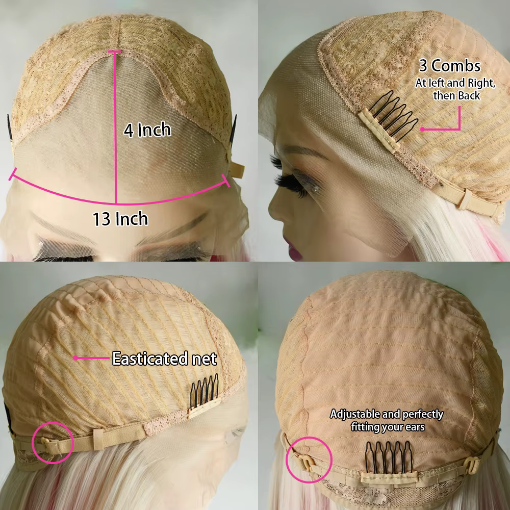 Perruque Blonde 613 Courte Bob Ondulée 13x4 HD Lace Front Synthétique Pré-Pluckée Sans Colle Pour Usage Quotidien et Cosplay En Promotion