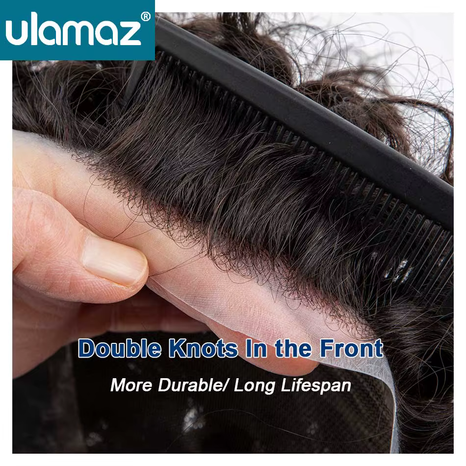 Prothèse capillaire homme bouclée en cheveux naturels
