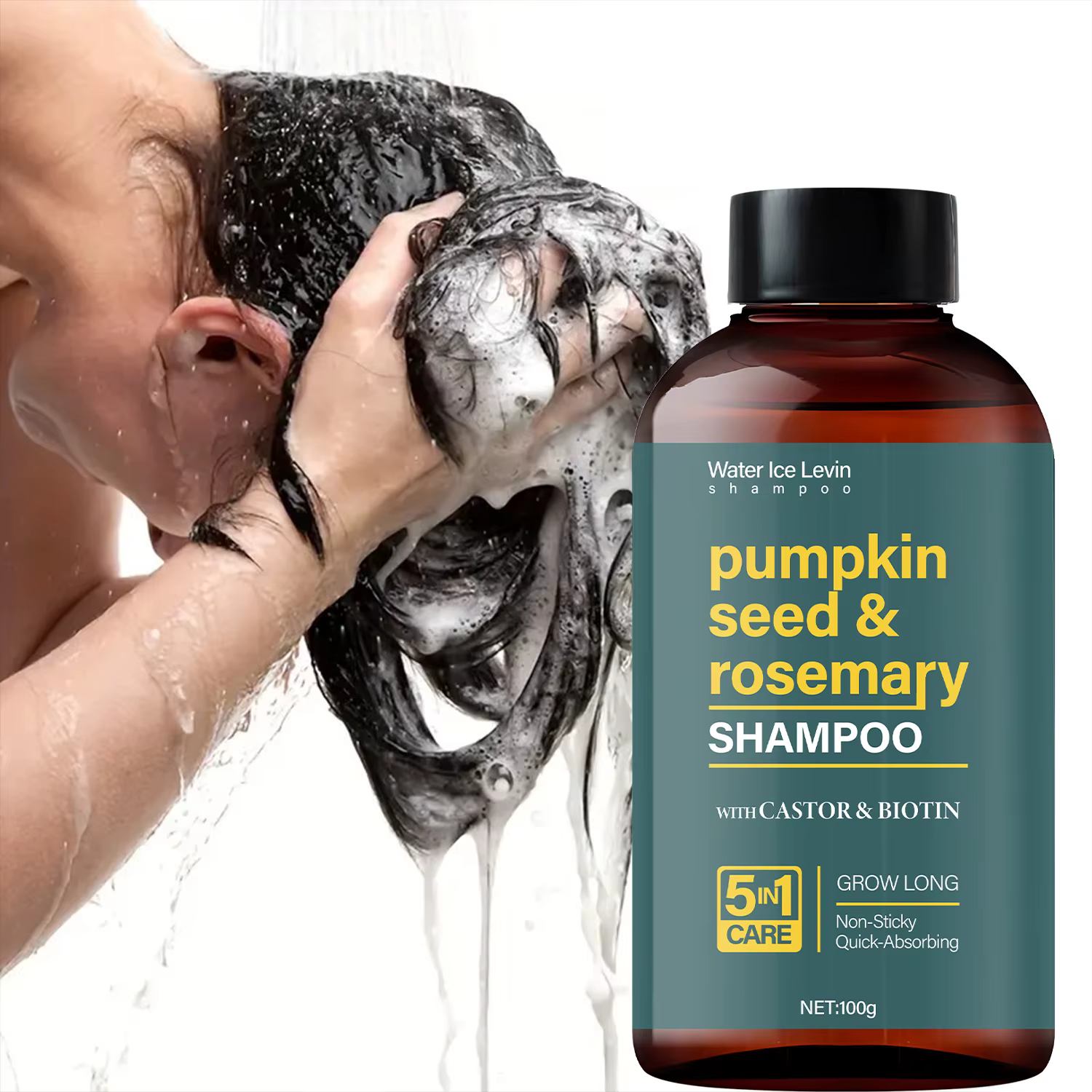 Shampoing eau glacée Levin graines de citrouille et romarin avec huile de ricin et biotine pour la croissance des
