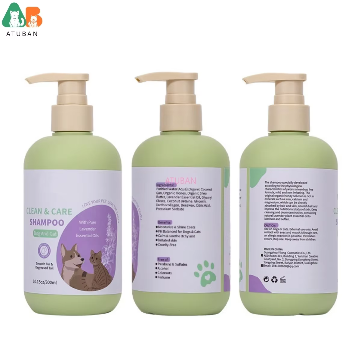 ATUBAN-Shampooing et Après-Shampooing pour Chien Hypoallergénique, Lavande Royale, Probiotique pour Animaux de Compagnie, pour Chiens Parfumés