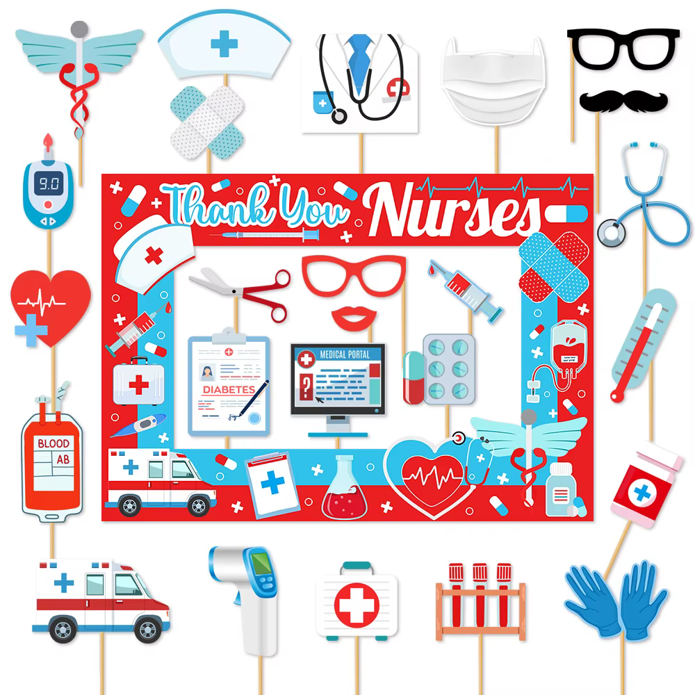 Kit d'accessoires de cabine Photo pour infirmières, lettre de remerciement pour la journée des infirmières, accessoires Photo avec cadre de cabine Photo, accessoires pour Selfie, décor de fête pour la