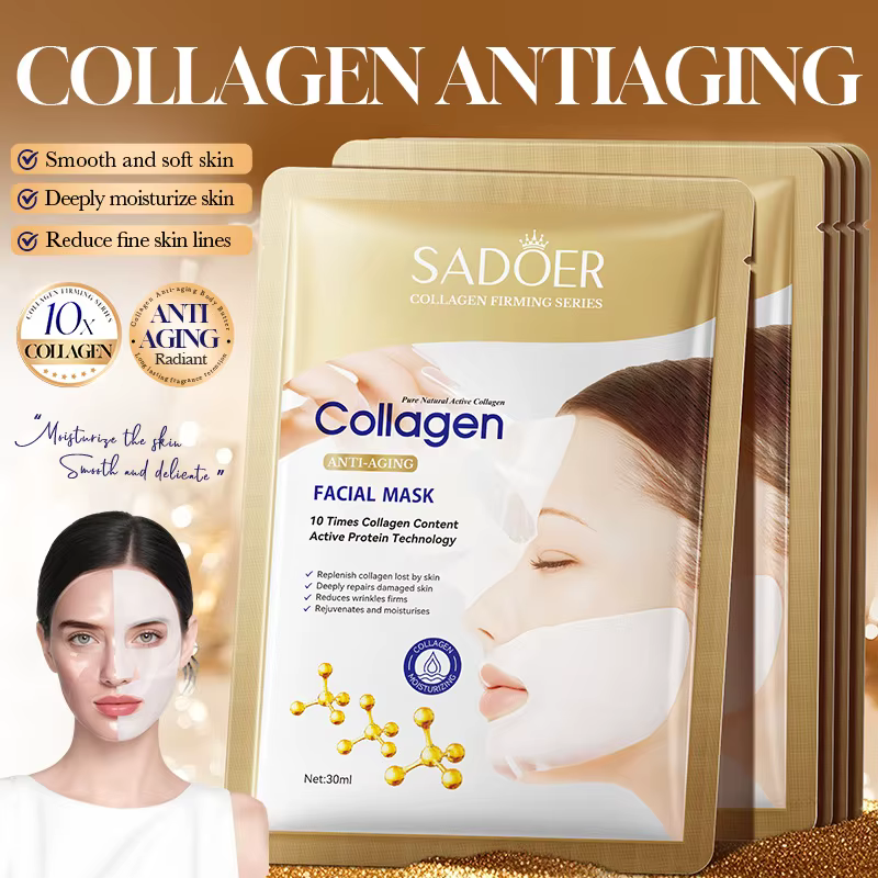 Masque facial coréen au collagène anti-rides, atténue les ridules, anti-âge, raffermit la peau, hydrate, éclaircit, soin de la peau