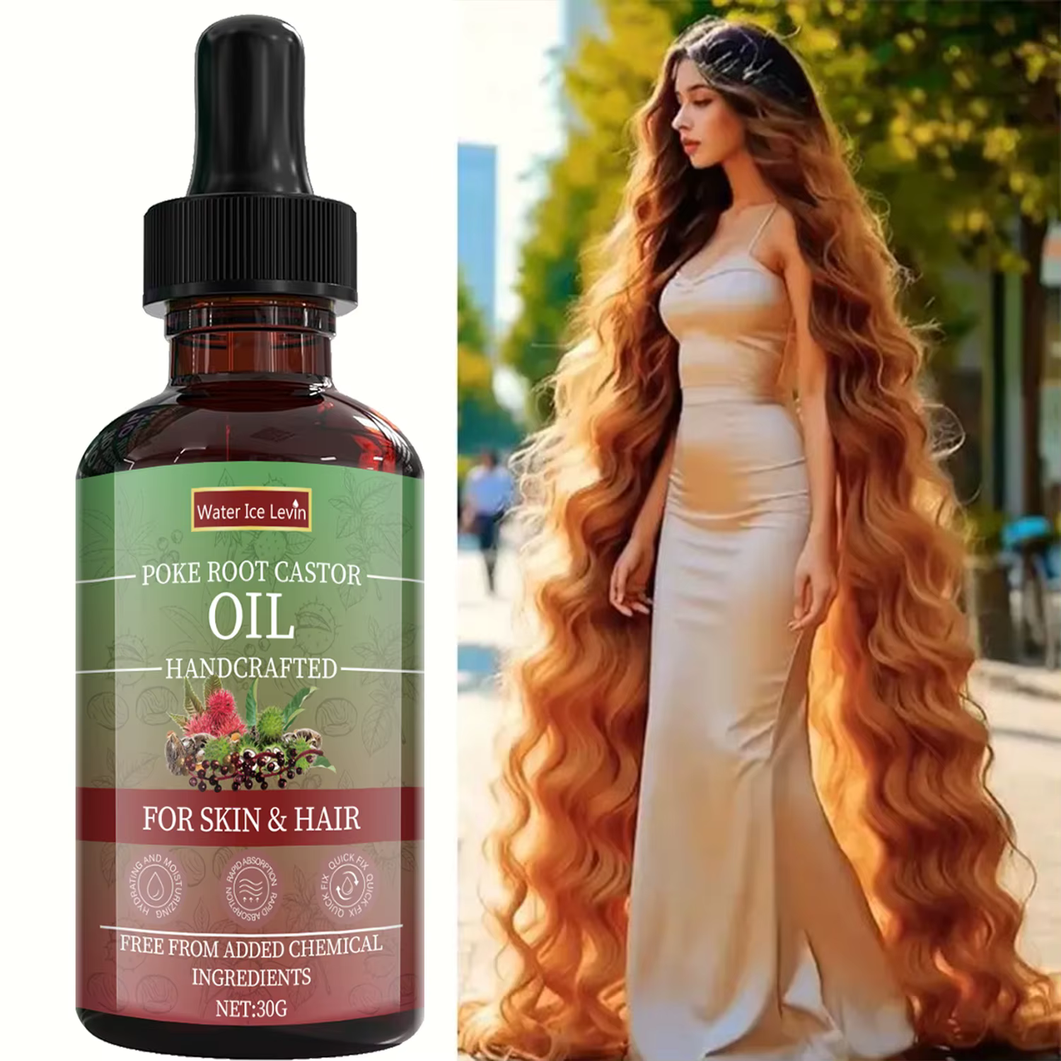 Huile de Ricin à la Racine de Poke pour Peau et Cheveux - Mixte Naturel Artisanal