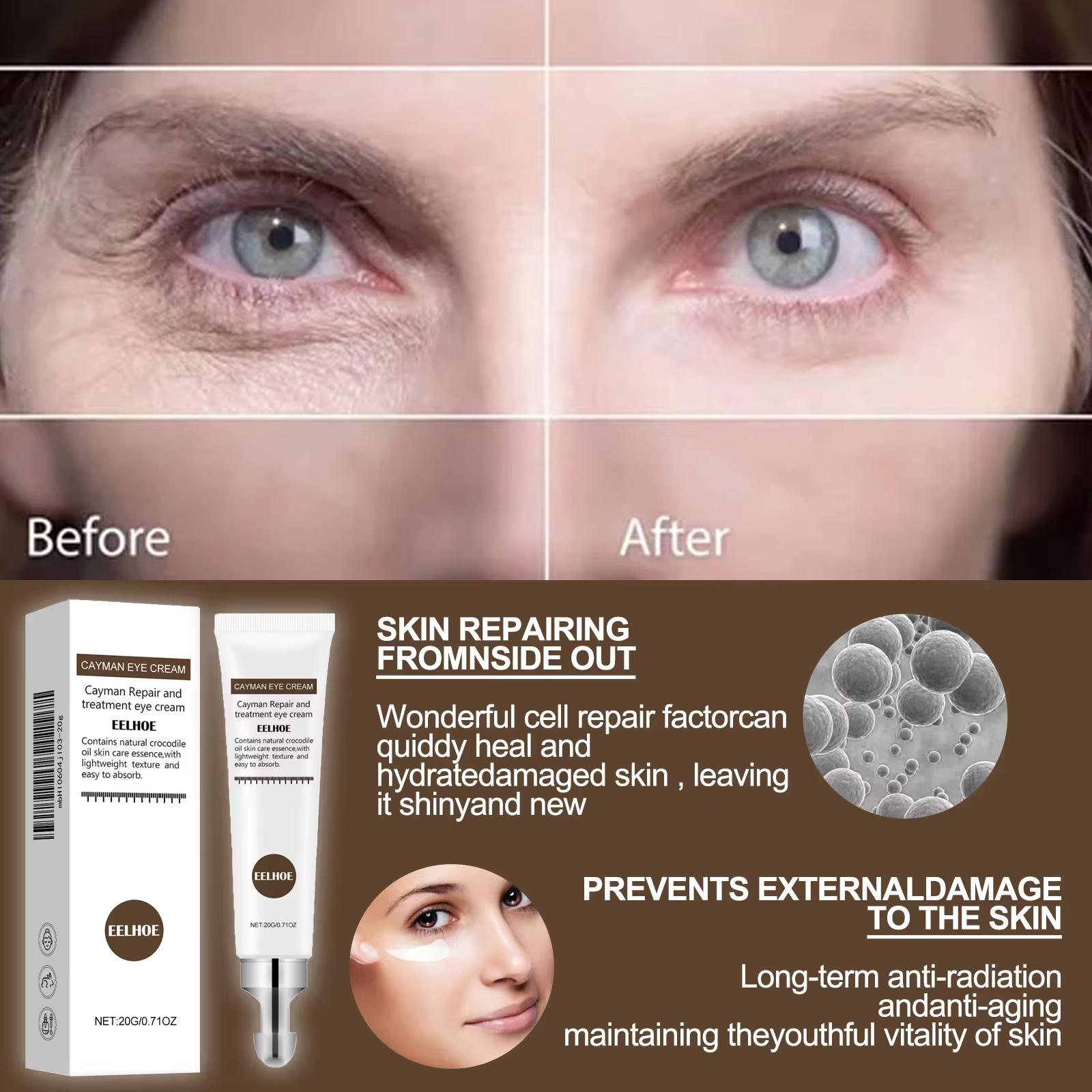 Crème pour les yeux à l'huile de jojoba, anti-rides, anti-âge, élimine les cernes, soin des yeux contre les poches et les gonflements, hydrate, raffermit la peau du contour des yeux