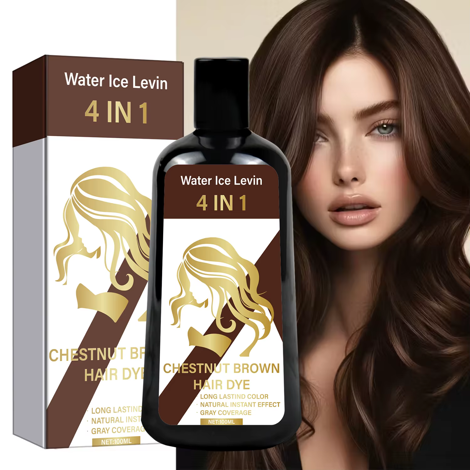 Shampoing colorant pour cheveux châtain 4 en 1 pour une couleur longue durée et une couverture naturelle de gris