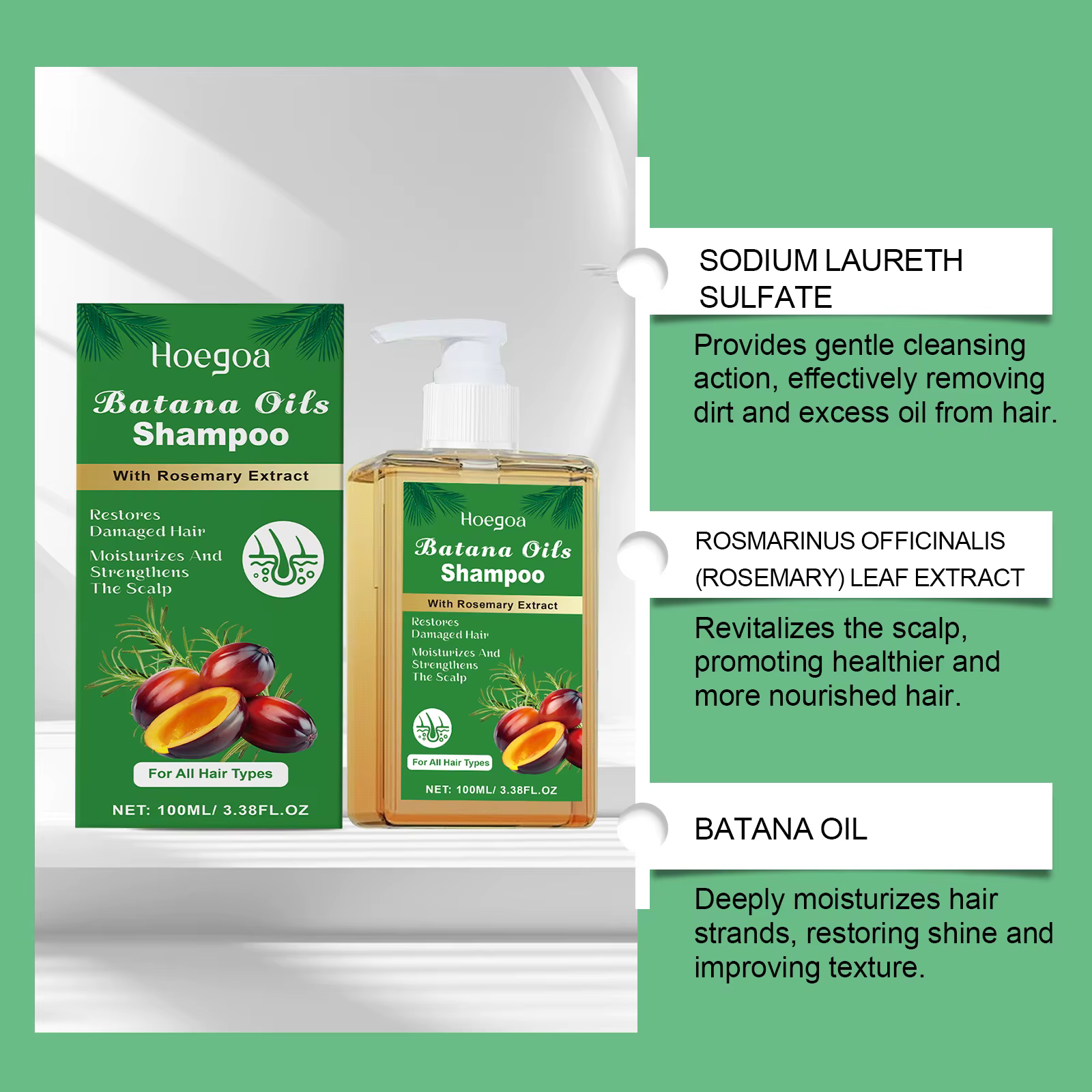 HOEGOA Batana huiles shampooing soin du cuir chevelu complet garder un lustre sain favorise la croissance des cheveux