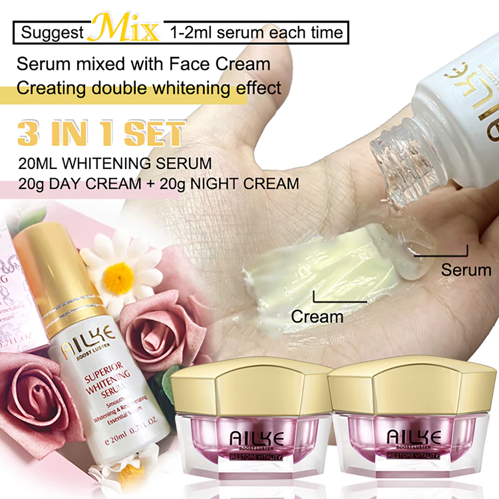 AILKE crème éclaircissante Anti-rides pour le visage, avec collagène, acide hyaluronique, soin blanchissant pour la peau, ensemble hydratant pour le visage pour femmes