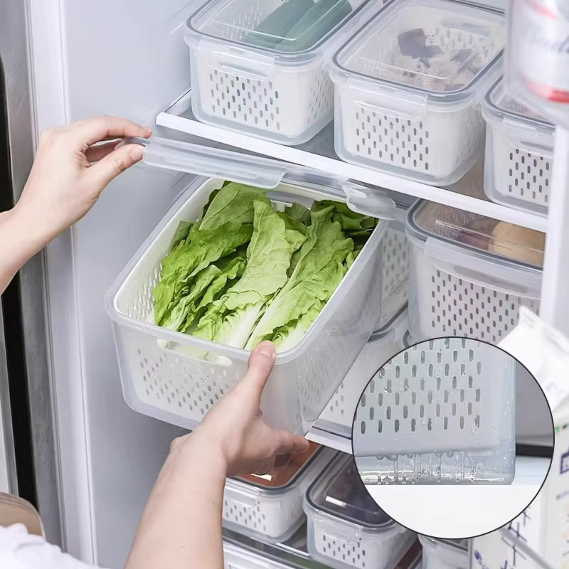 Contenants de stockage de fruits pour réfrigérateur, contenants hermétiques pour légumes avec passoire amovible, pour garder les fruits frais plus longtemps