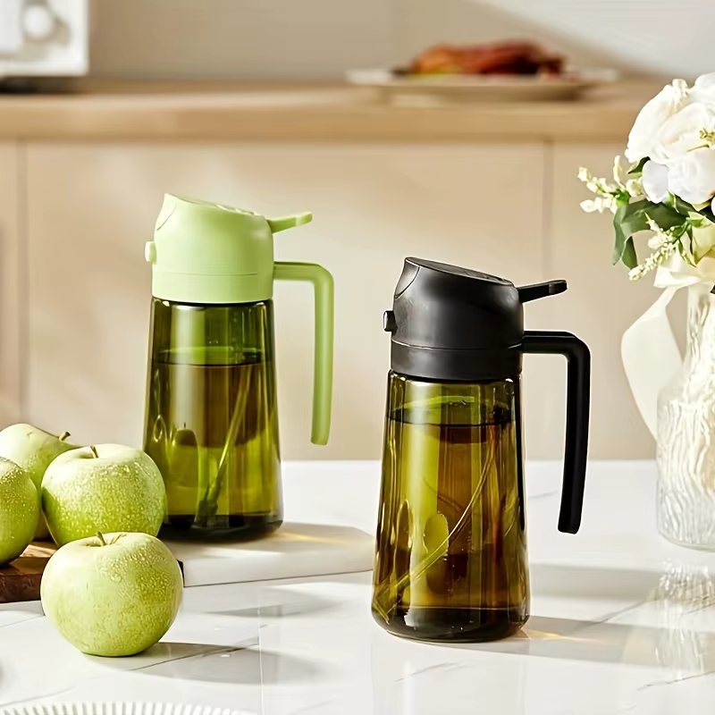 Bouteille d'injection d'huile, bouteille d'huile d'olive de cuisine de 16 onces, distributeur d'huile d'olive deux en un et pulvérisation d'huile, fournitures de cuisine