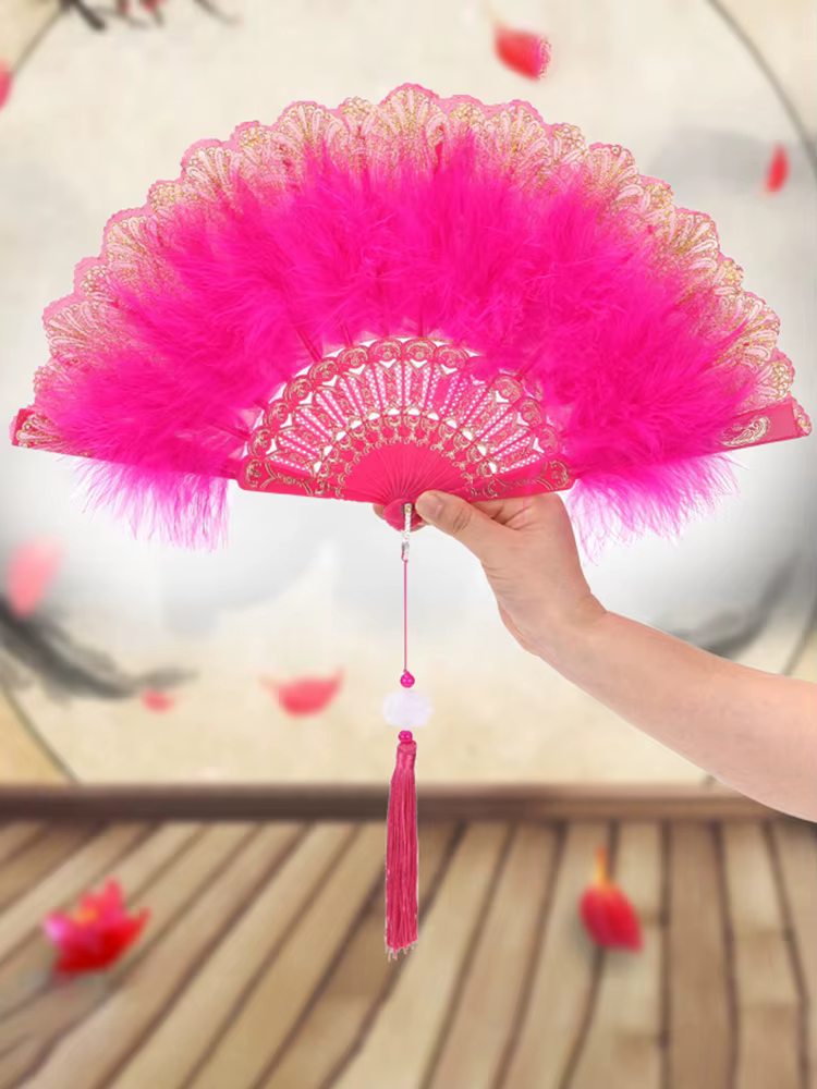 Ventilateur pliant Lolita en plumes, Style rétro, danse, gothique foncé, décoration de fête de mariage, fournitures de Cosplay