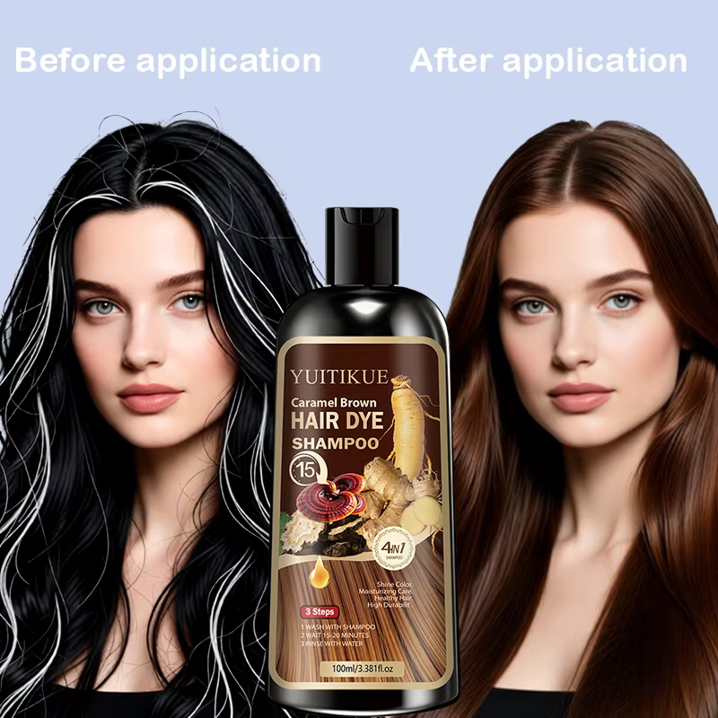 YUITIKUE Shampooing colorant pour cheveux brun caramel