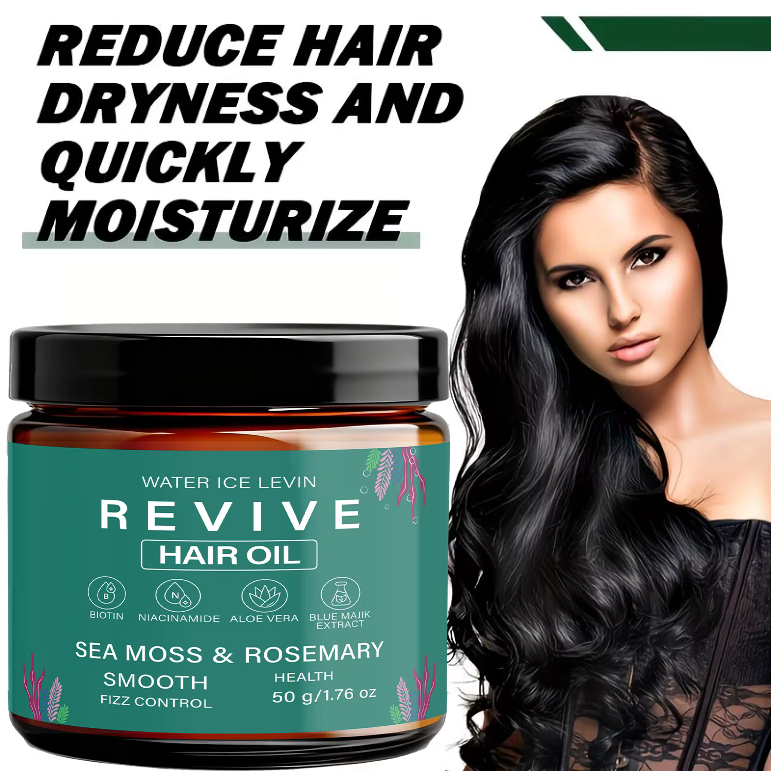 Huile capillaire revitalisante. Biotine Niacinamide Aloe Vera. Mousse de mer