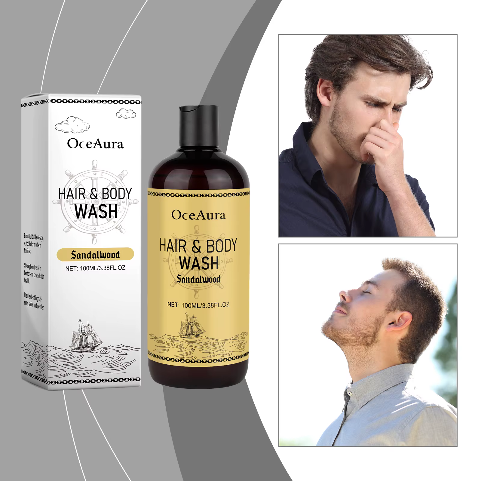 Shampoing et nettoyant pour le corps 2 en 1 pour homme