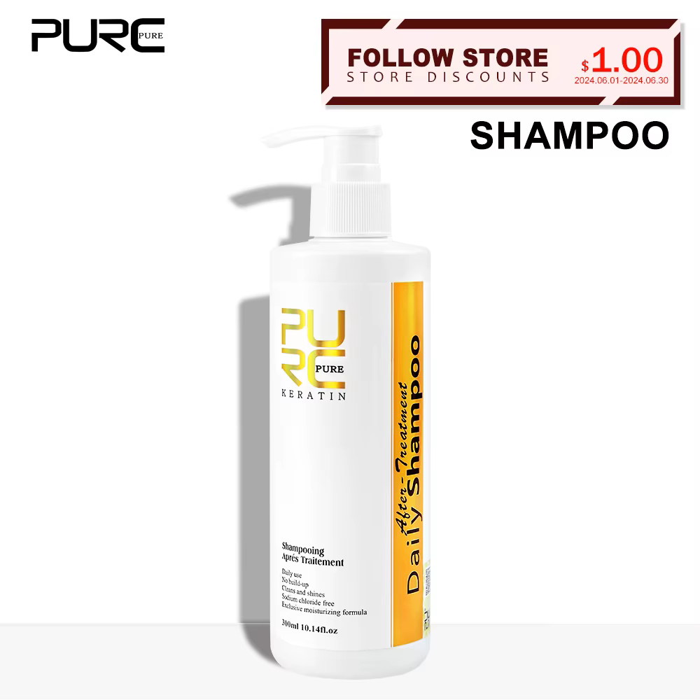PURC Shampoing Quotidien Traitement de Nettoyage du Cuir chevelu Shampooing Post-Astraightenant à la Kératine 300 ml
