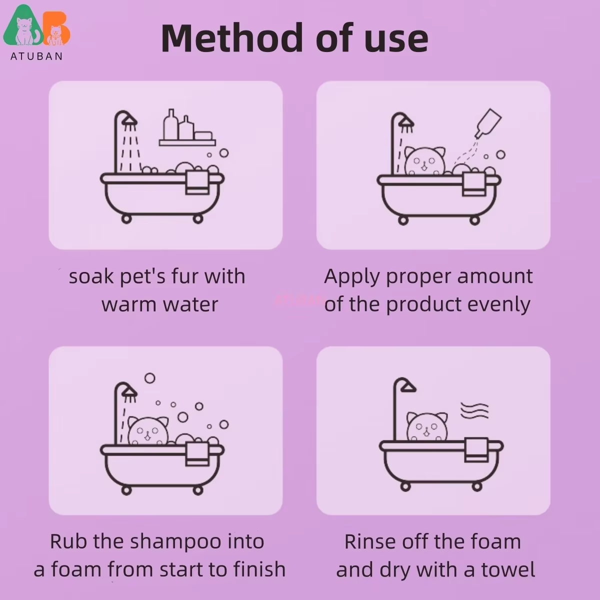 ATUBAN-Shampooing et Après-Shampooing pour Chien Hypoallergénique, Lavande Royale, Probiotique pour Animaux de Compagnie, pour Chiens Parfumés