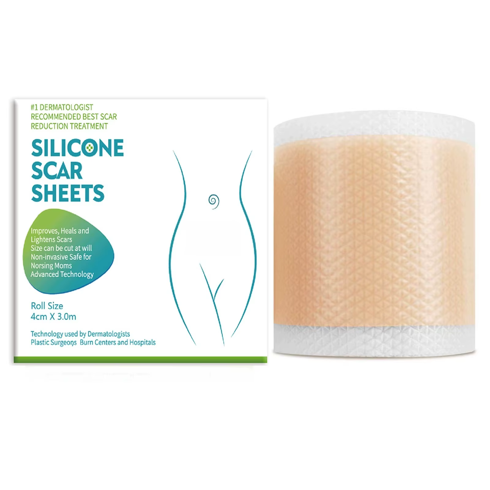 Bandes de silicone auto-adhésives 4CM X 3M pour cicatrices, ruban anti-vergetures, patchs de couverture de cicatrices réutilisables et efficaces, bandes de soin cutané