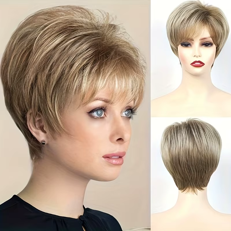Perruque synthétique courte blonde bob avec frange